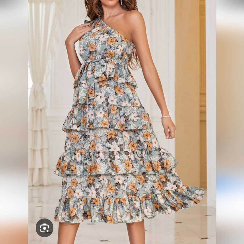 SHEIN Orange and Blue One Shoulder Sundress